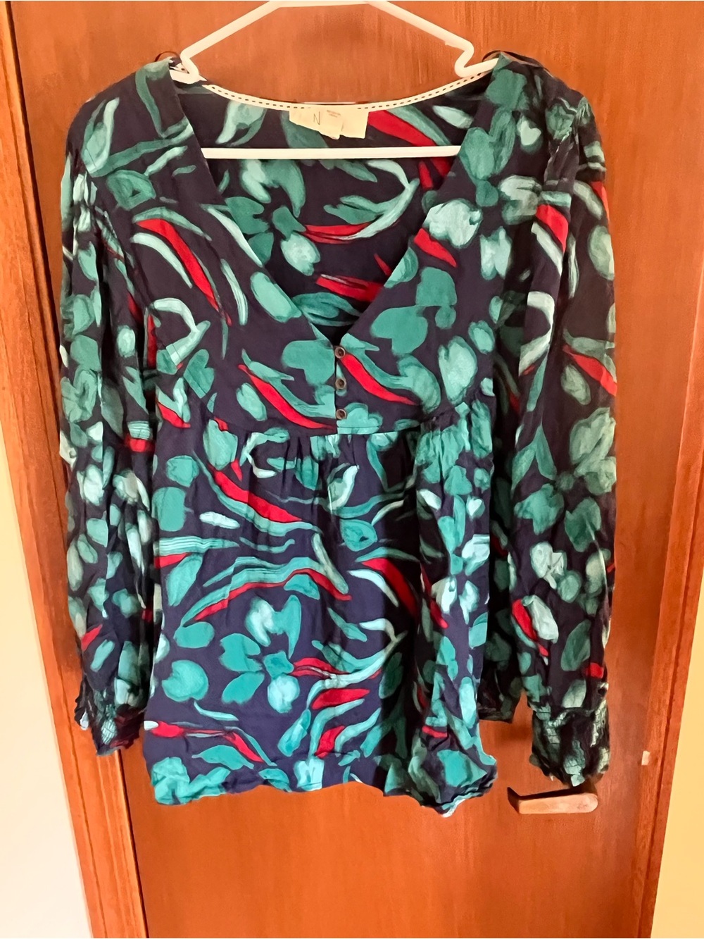 Nurture by westbound 2x  Navy Tunic with Teal Floral and Red Accents